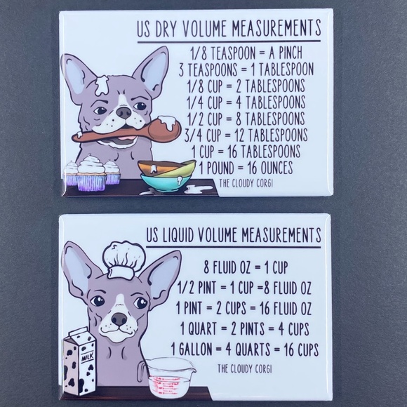 Gray Chihuahua Dog Measuring Chart Magnet Set Kitchen Cooking Baking Guide Gift - Picture 1 of 4